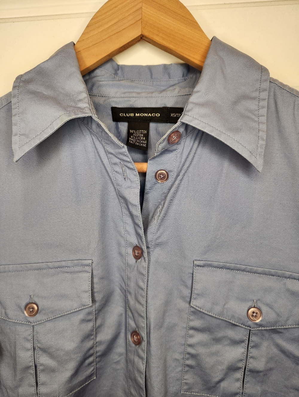 XS Club Monaco Light Blue Women's Button-Down Utility Shirt Classic Long Sleeve - Picture 3 of 5